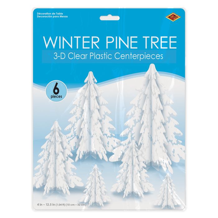 3-D Clear Plastic Winter Pine Tree Centerpieces 6ct
