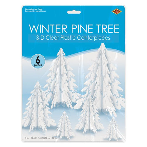 3-D Clear Plastic Winter Pine Tree Centerpieces 6ct