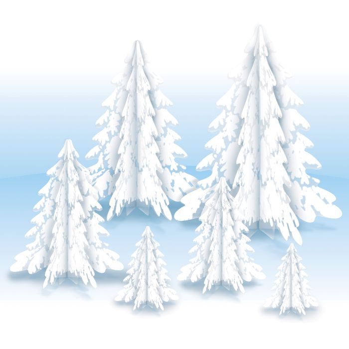 3-D Clear Plastic Winter Pine Tree Centerpieces 6ct