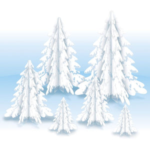 3-D Clear Plastic Winter Pine Tree Centerpieces 6ct
