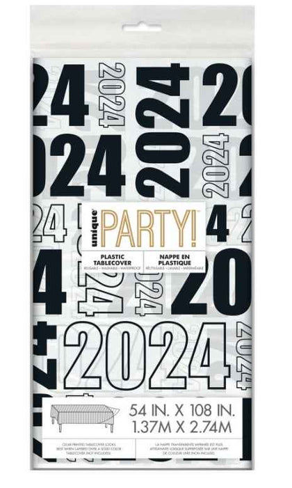 Black  Gold & Silver New Years 2024 Clear Rectangular Plastic Table Cover  54