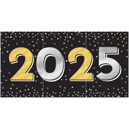 2025 New Years Horizontal Banner - Black, Silver, Gold