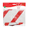 Packaged inflatable candy canes with red and white stripes on a white background
