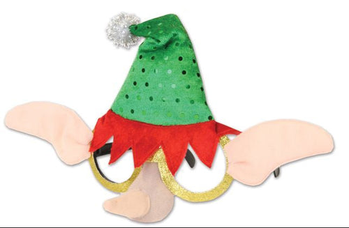 Two Christmas elf legs with green hats and red skirts on a white background