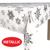 Tablecloth with black snowflake pattern and 'Metallic' label on a white background