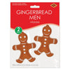 Packaging of inflatable gingerbread men with a red background and clear window.