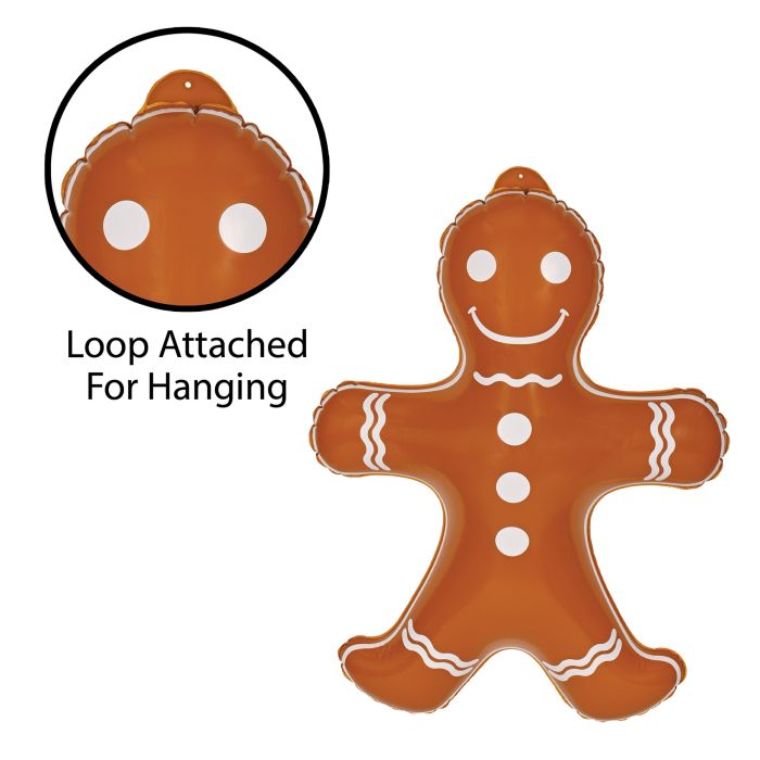 Gingerbread man-shaped balloon with a loop for hanging on a white background