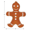 Gingerbread man-shaped pillow with measurements on a white background