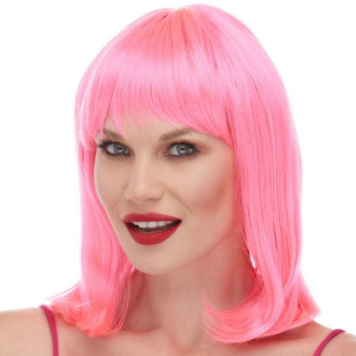 bob like wig with bangs hot pink