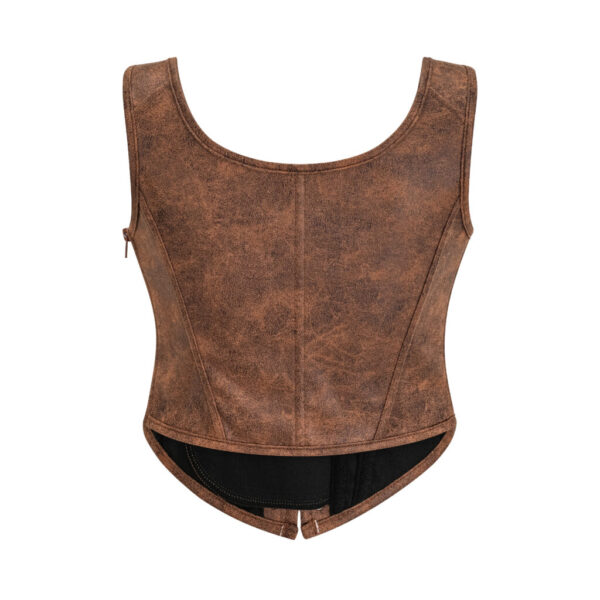 Pleather Front Lace Corset | Dark Brown