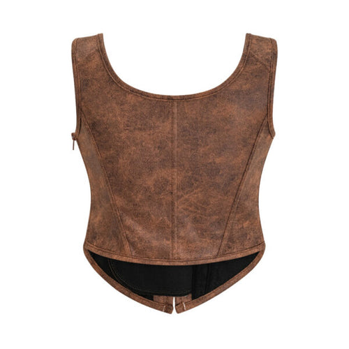 Pleather Front Lace Corset | Dark Brown