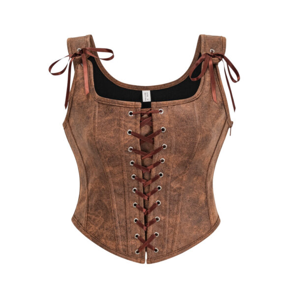 Pleather Front Lace Corset | Light Brown