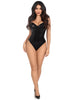 Sequin boned snap crotch bodysuit with detachable clear straps.