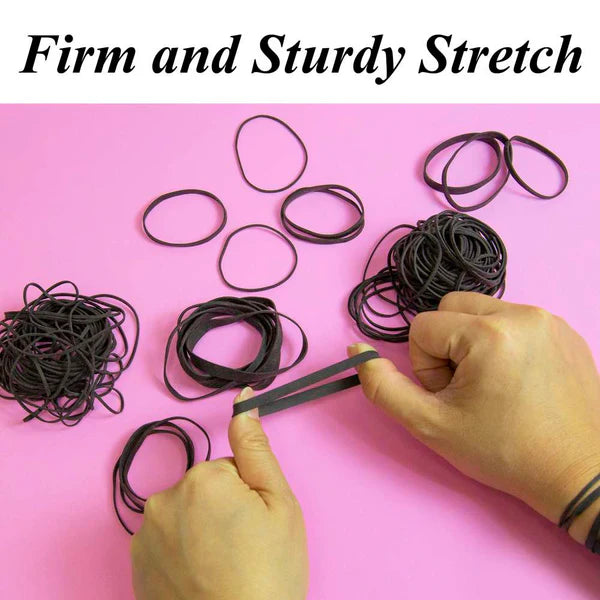 2 Oz./ 56.70 g Assorted Sizes Black Color Rubber Bands