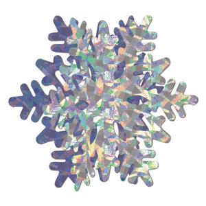 Colorful snowflake-shaped confetti on a white background