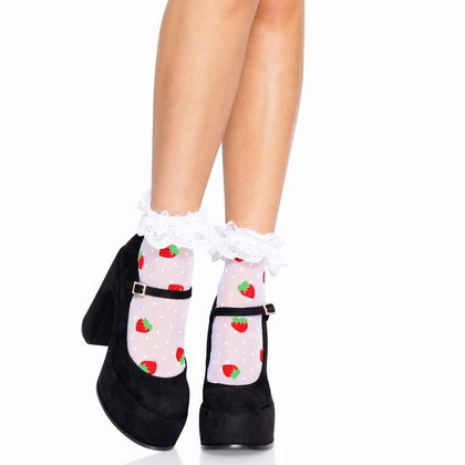 Strawberry polka dot ruffle top anklets.