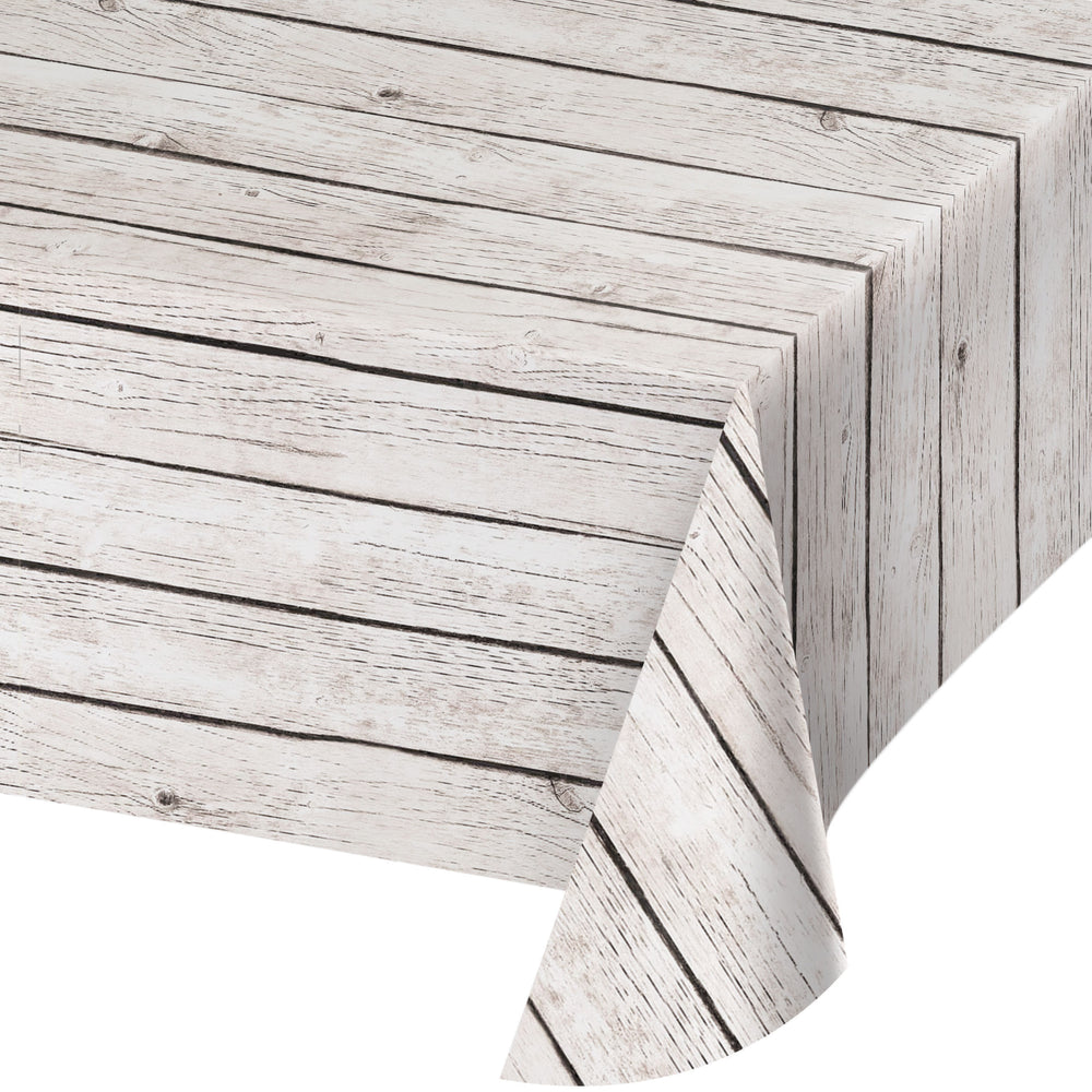 White Wood Grain Plastic Table Cover