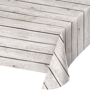 White Wood Grain Plastic Table Cover