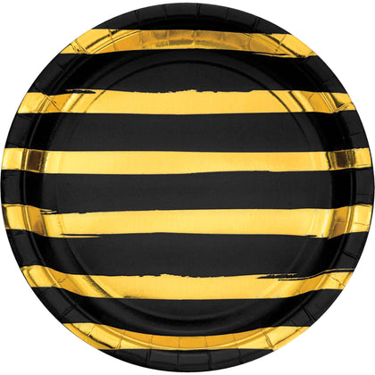 Black Striped Designer 9in Paper Plates 8ct | General Entertaining