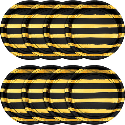 Black Striped Designer 9in Paper Plates 8ct | General Entertaining