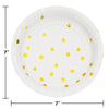 White with Metallic Gold Polka Dots 7in Plate 8ct