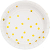 White with Metallic Gold Polka Dots 7in Plate 8ct