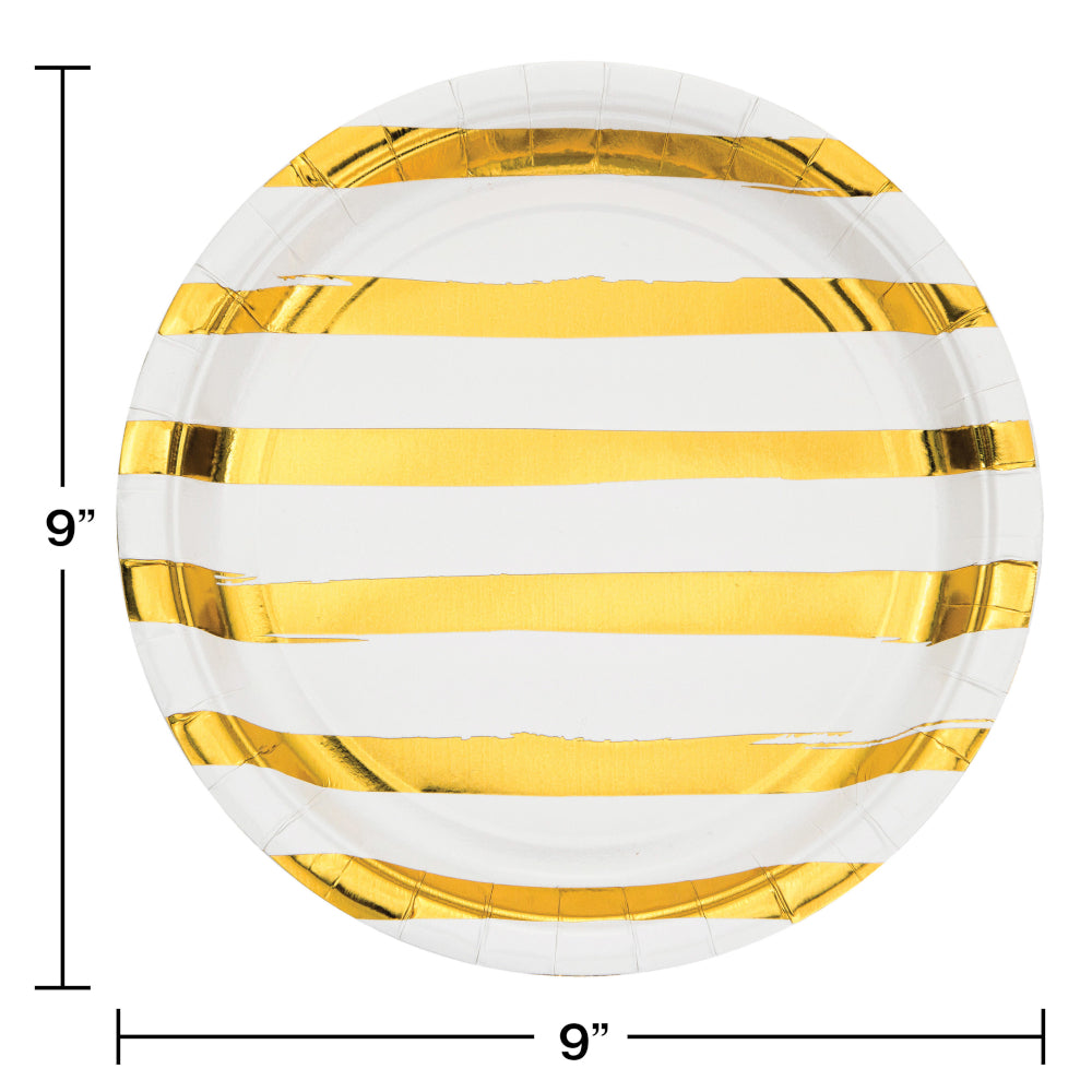 White with Metallic Gold Stripes 9in Plates 8ct