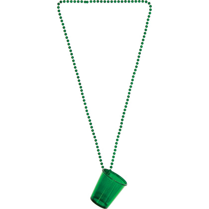 Green Plastic Shot Glass on Bead Necklace