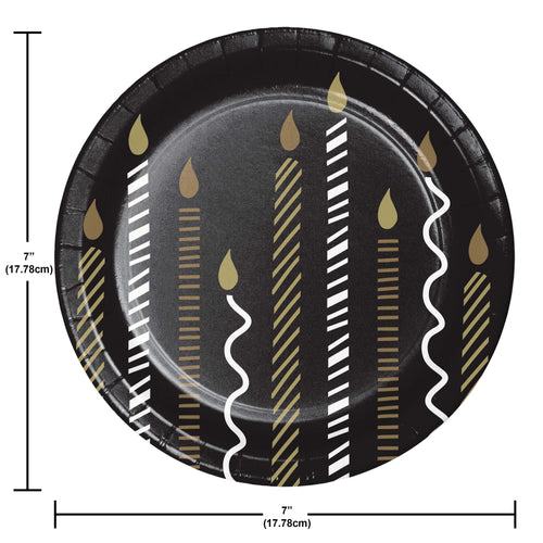 Golden Wishes Happy Birthday Paper 7in Plates 8ct