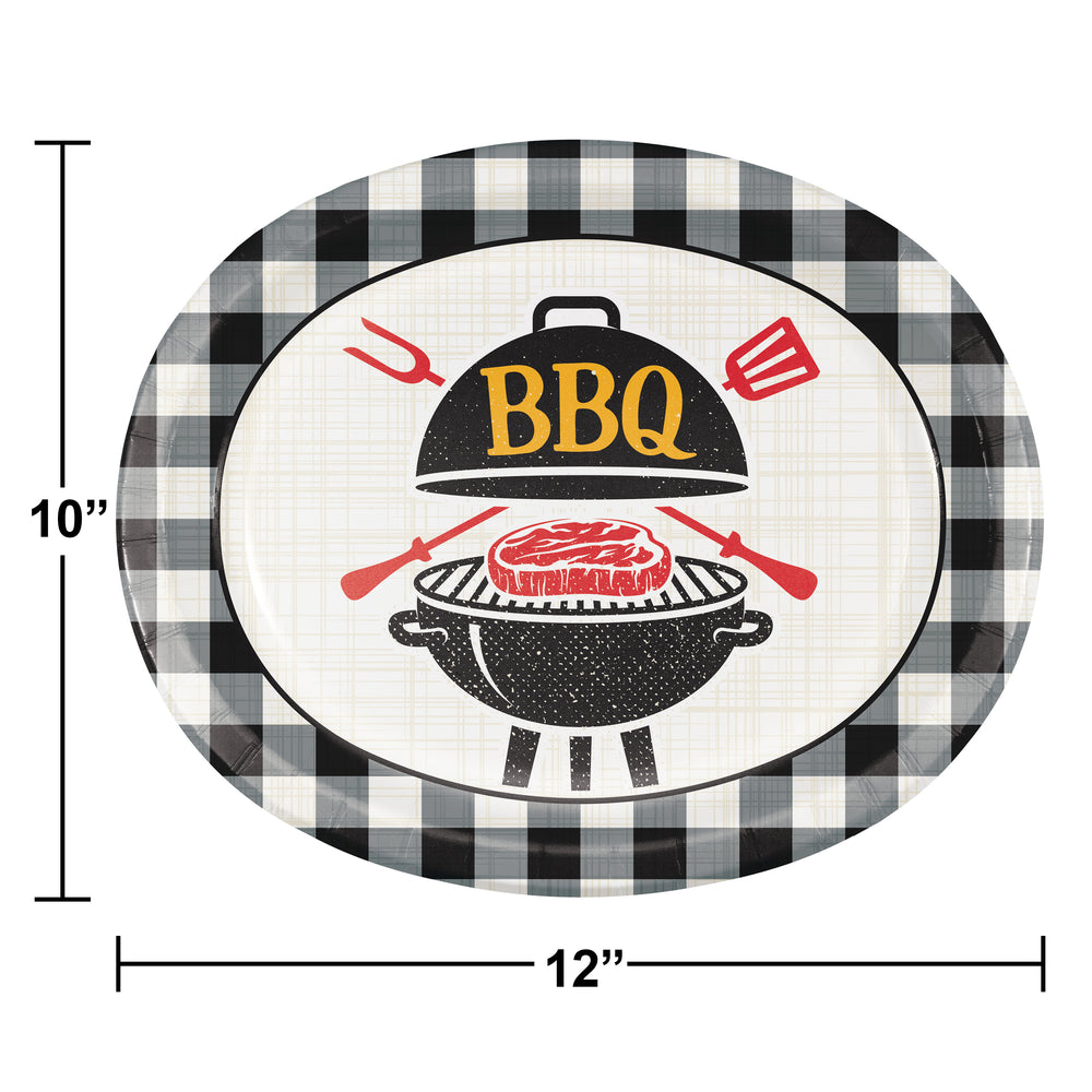 BBQ Gingham paper Oval Plates 8ct