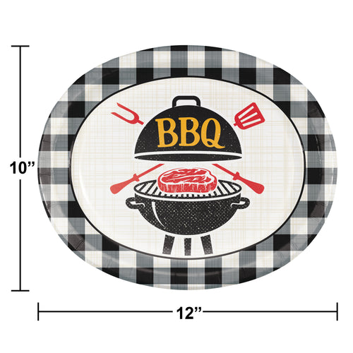 BBQ Gingham paper Oval Plates 8ct