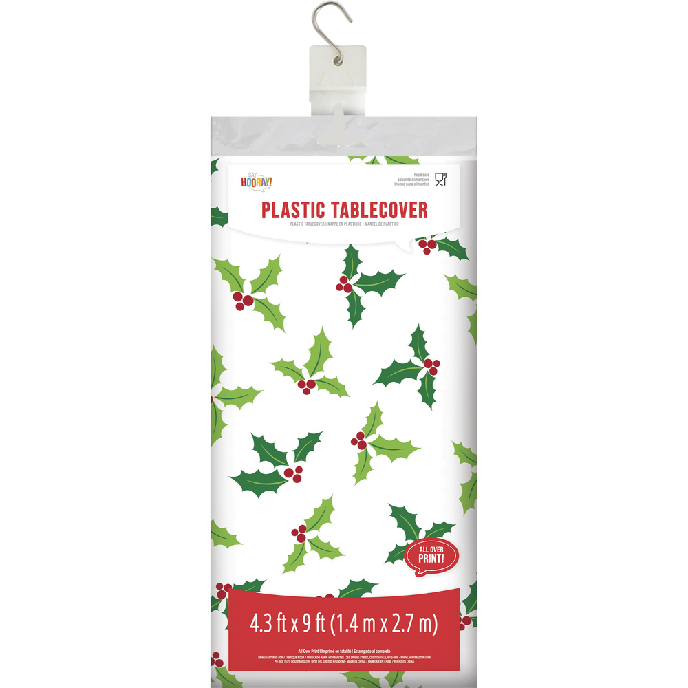 Holly Jolly Clear Plastic Table Cover