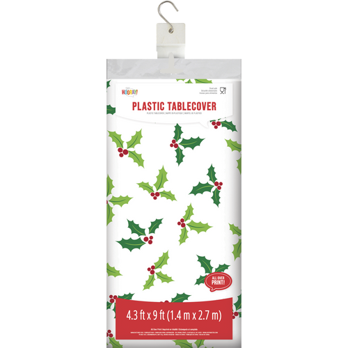 Holly Jolly Clear Plastic Table Cover