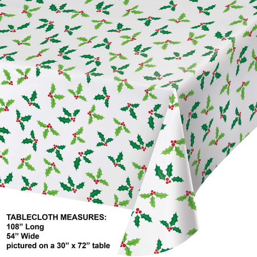 Holly Jolly Clear Plastic Table Cover