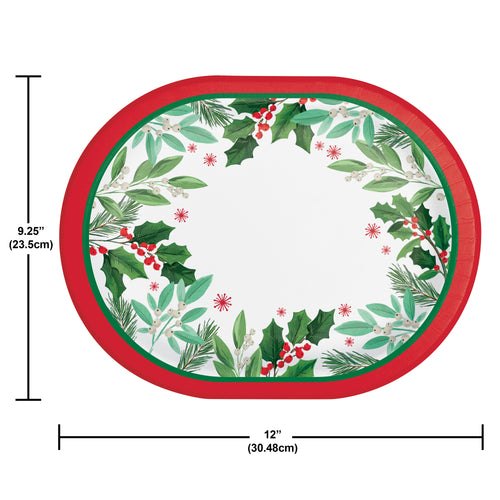 Holly Jolly 12in Oval Paper Plate 8ct