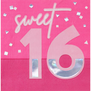 16th Party Time Pink Foil Lunch Napkins 16ct