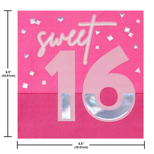 16th Party Time Pink Foil Lunch Napkins 16ct