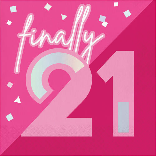 21st Party Time Pink Foil Lunch Napkins 16ct