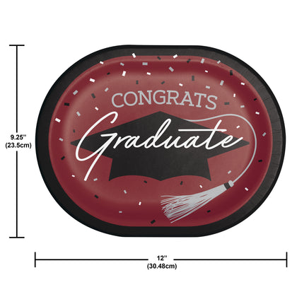 Graduation Paper 12in Oval Plates 8ct | Burgundy