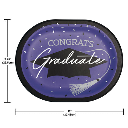 Graduation Paper 12in Oval Plates 8ct | Purple