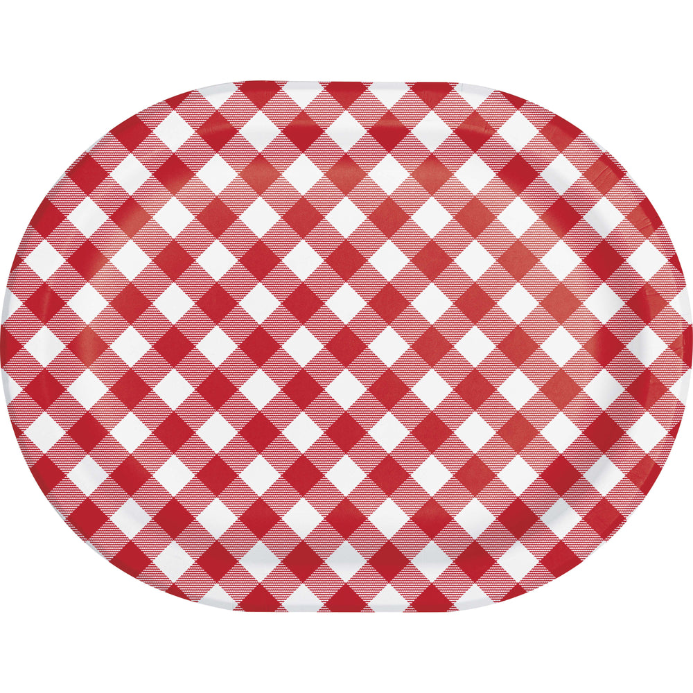 12in Oval Gingham Paper Plate 8ct