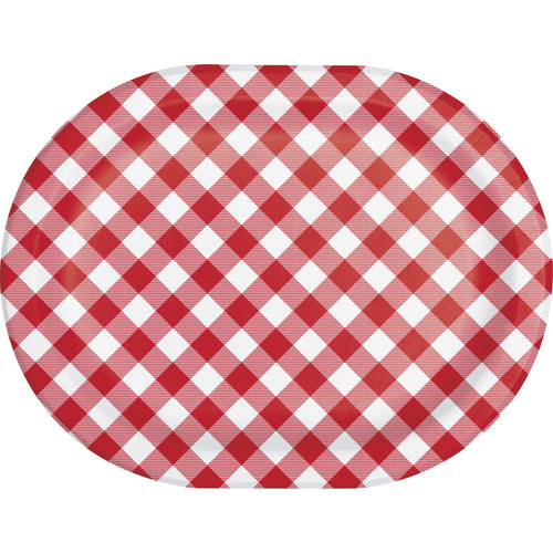 12in Oval Gingham Paper Plate 8ct