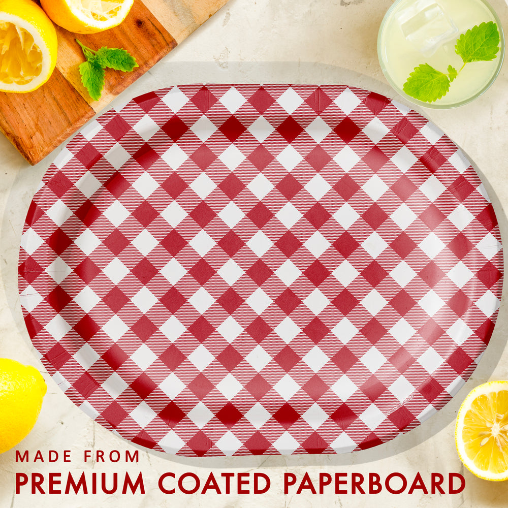 12in Oval Gingham Paper Plate 8ct