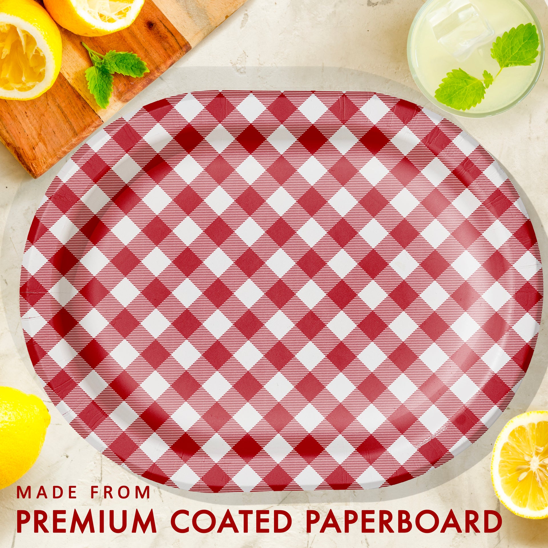 12in Oval Gingham Paper Plate 8ct