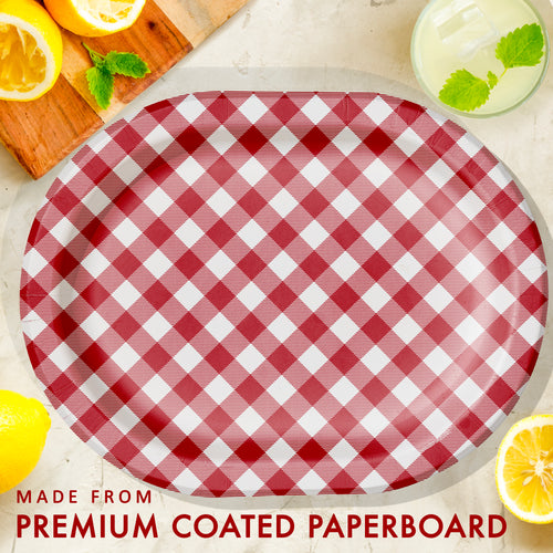 12in Oval Gingham Paper Plate 8ct