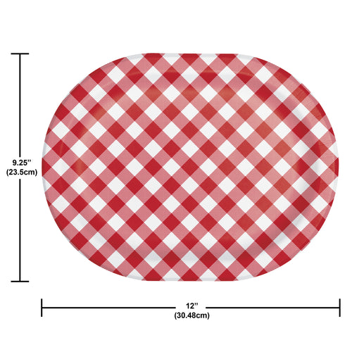 12in Oval Gingham Paper Plate 8ct
