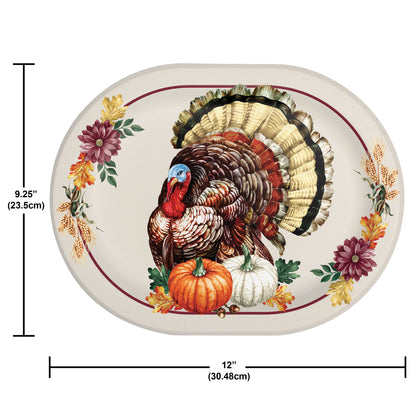 Vintage Turkey 12in Paper Oval Plates 8ct