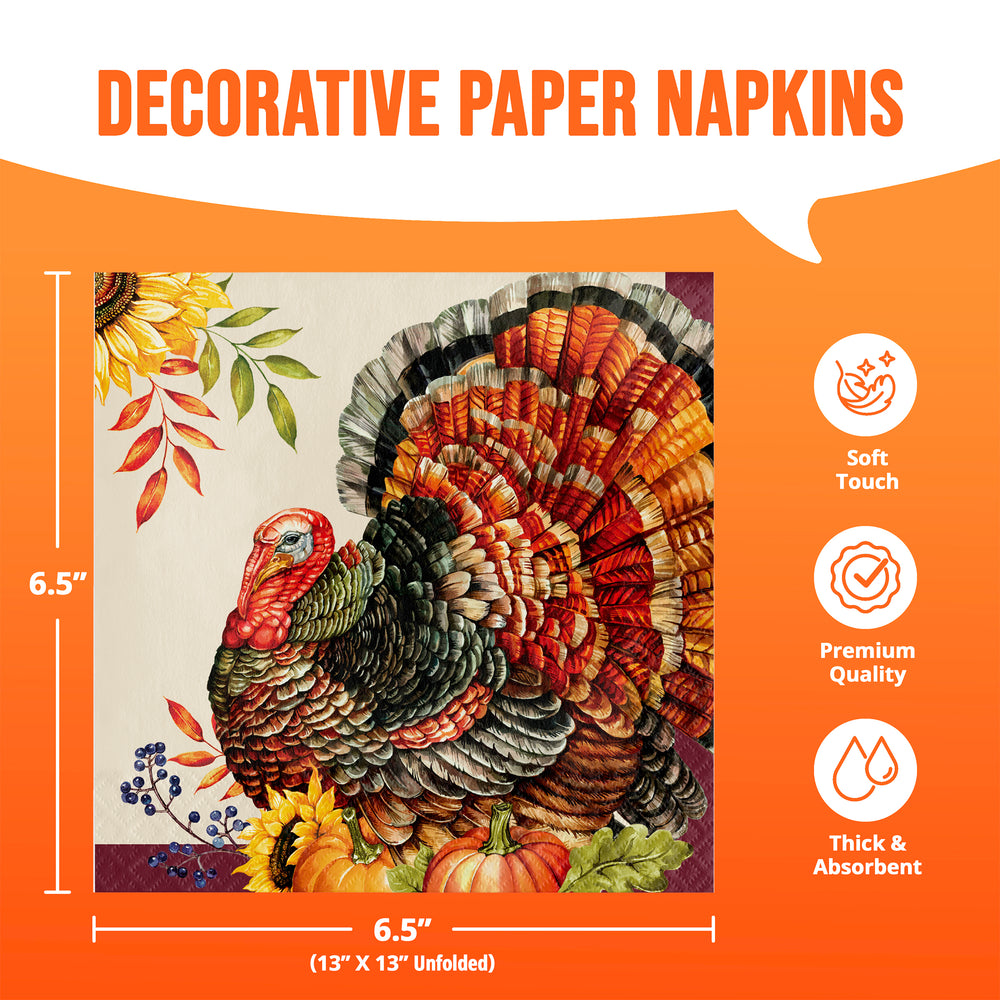 Thanksgiving Bountiful Bird Lunch Napkins 16ct
