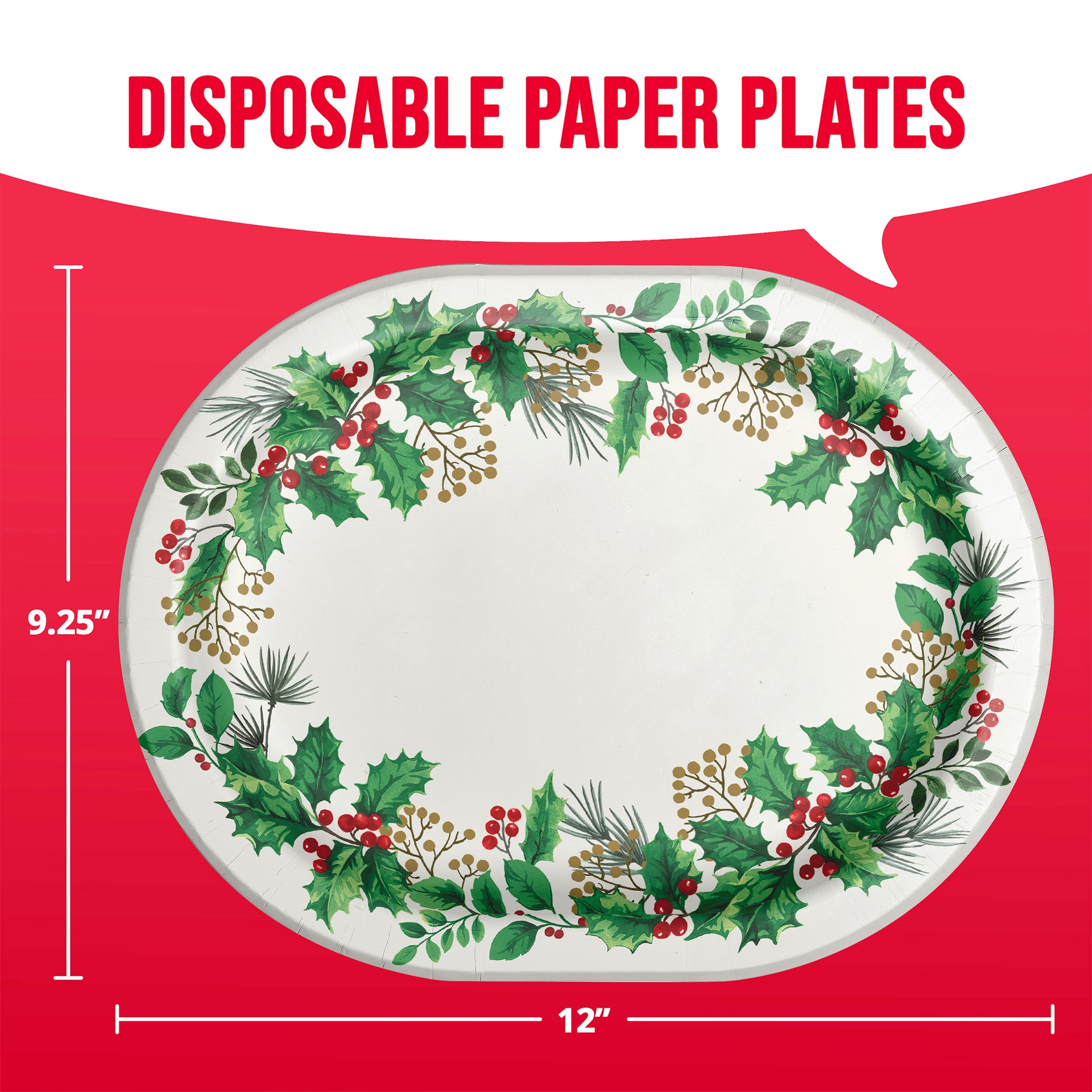 Holly Haven 12in Oval Paper Plates 8ct