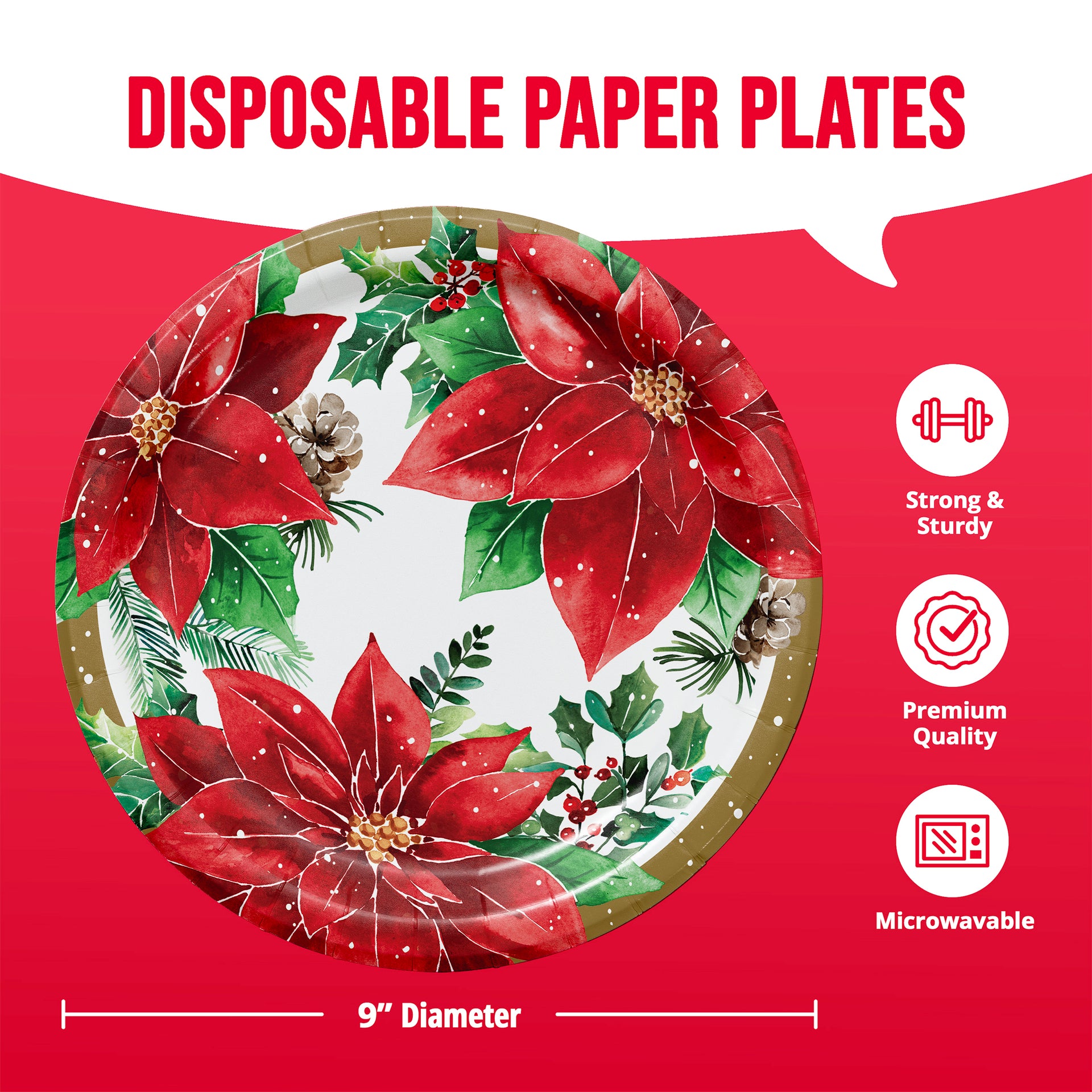 Christmas Blossom 9in Paper Plate 8ct